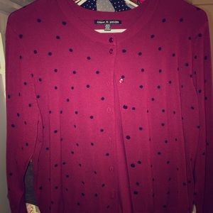 Dark cranberry w black polka dot cardigan